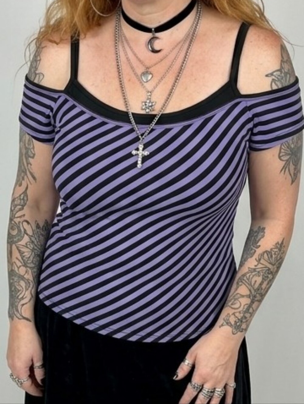 Silence + Noise Urban Outfitters Purple & Black Striped Off-Shoulder Cami, Top